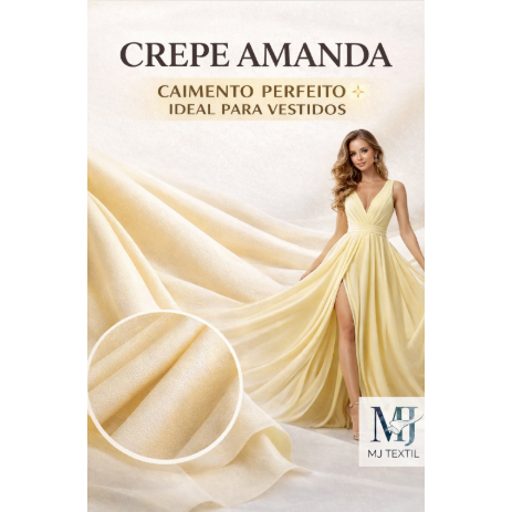 Crepe Amanda 3 Metros Premium – Tecido para Vestidos, Moda Feminina e Costura | Não Transparente | 1,50m