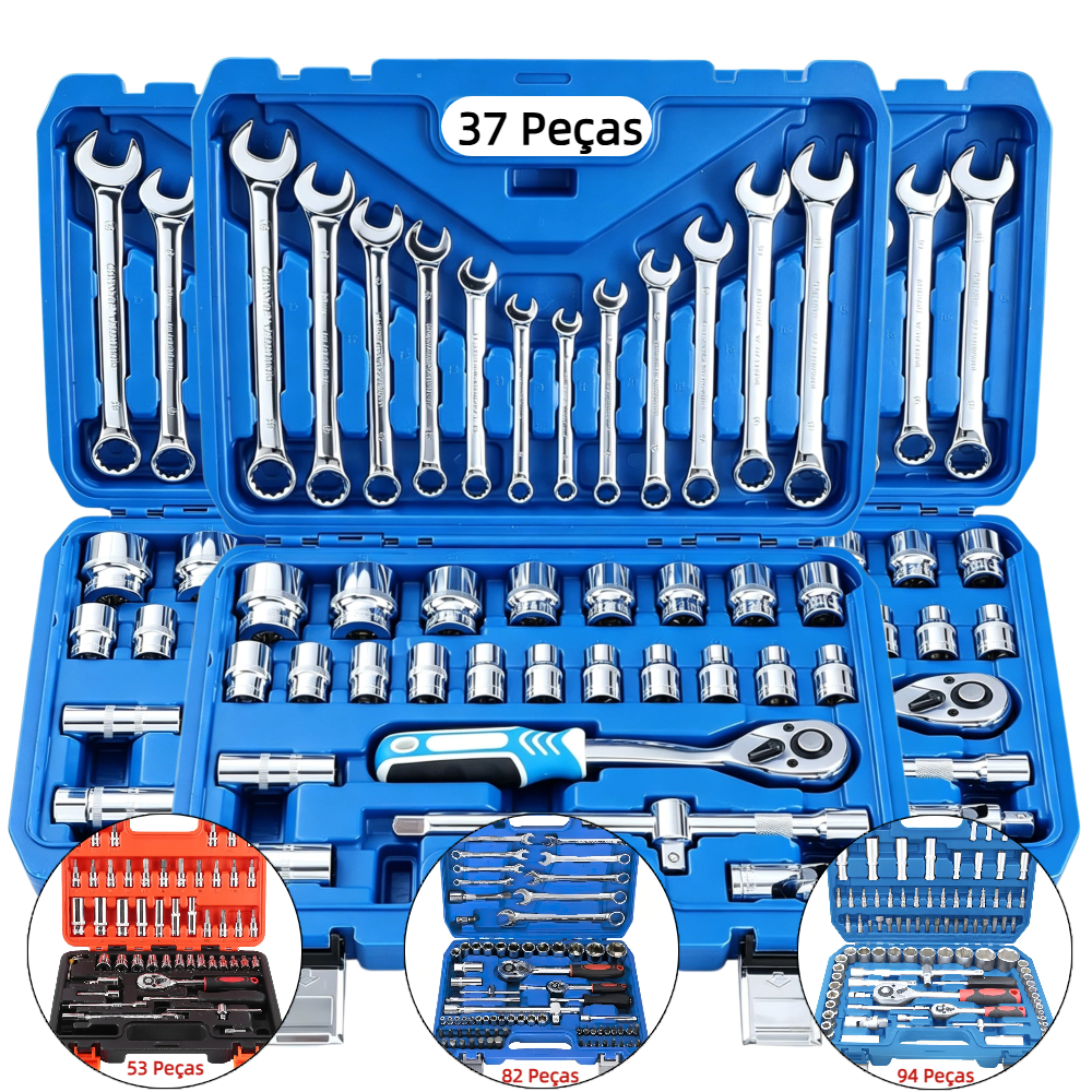 Kit de Ferramentas 37-94 Peças profissional jogo chave combinada soquetes e catraca grande
