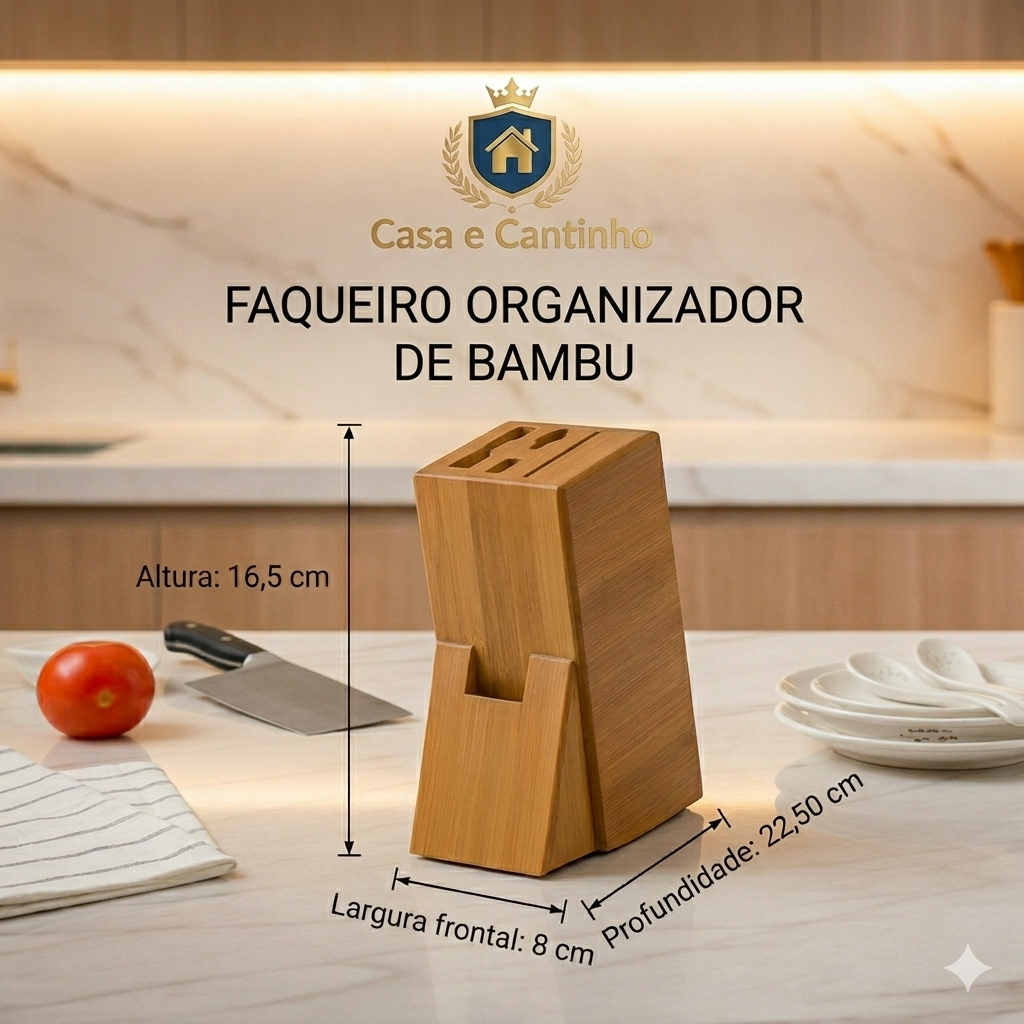 Cepo Suporte Organizador de Faca Tesoura Utensílios de Cozinha Faqueiro de Bancada Bambu Anti Fungos