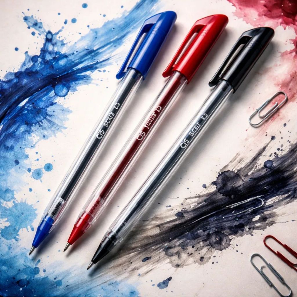 Kit 03 Canetas Esferográfica Ponta Agulha 0.7mm Scrit Cis Azul Preto Vermelho