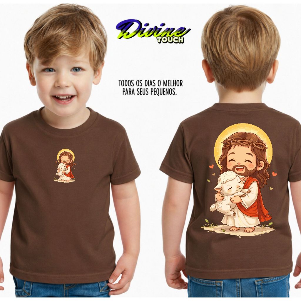 Camiseta Infantil Malha 30.1 100% Algodão Juvenil Estilosa Camisa Jesus Presente Ovelha Colorido
