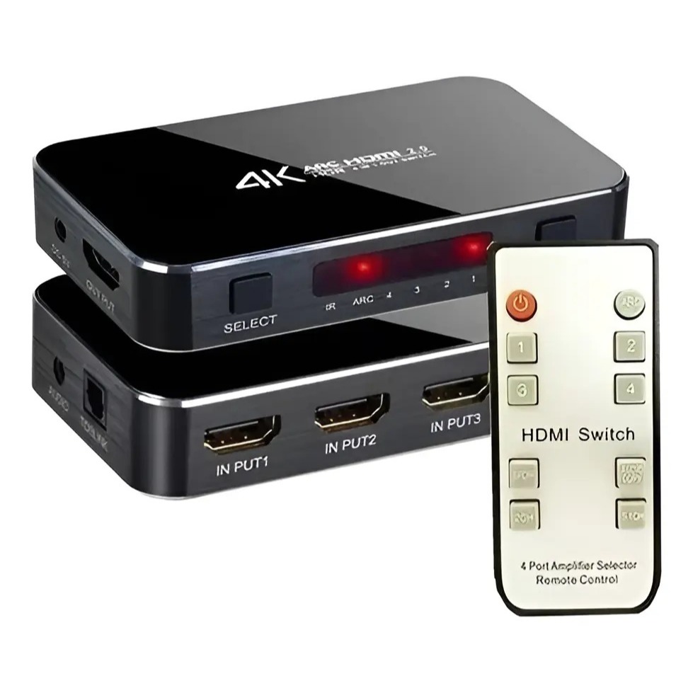 Chave Seletora Hub Switch Hdmi 4 Portas 4k Arc Saida Audio