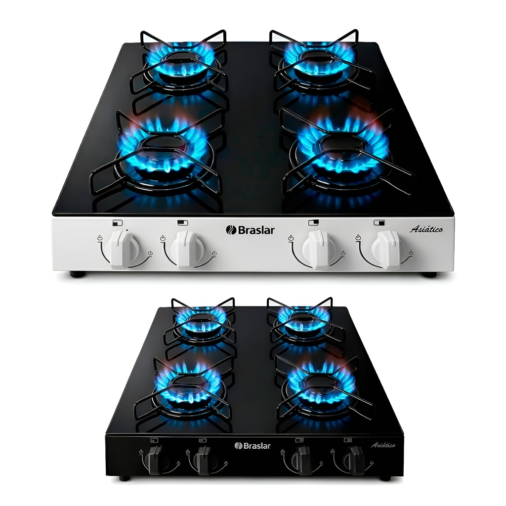 Fogão Cooktop Asiático Vidro 4 Bocas Braslar