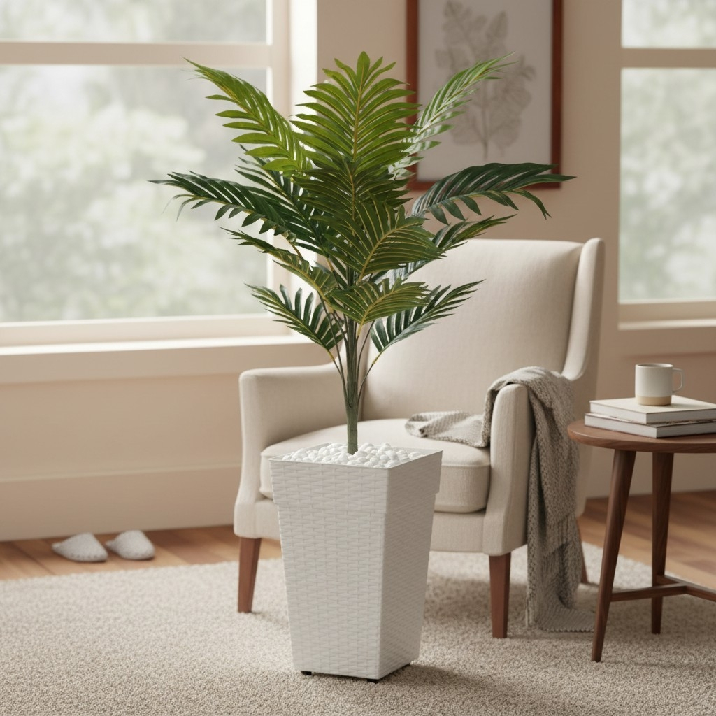 Planta Artificial Palmeira Enfeite E Decoração Casa Sala Escritório Com Vaso Rattan
