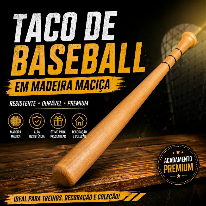 Taco de Baseball Madeira Maciça de Eucalipto Decorativo Premium