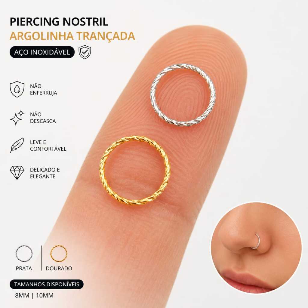 Piercing Argolinha Nariz/Nostril em Aço Inoxidável  Unissex Delicado Trançado Elegante