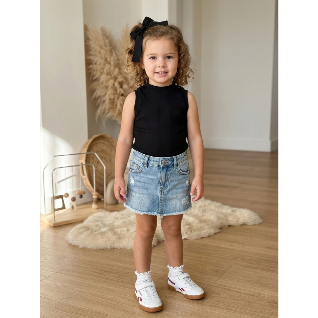 Regata Ribana Feminina Moda Infantil Gola Alta Menina Estilosa, Leve e Confortável