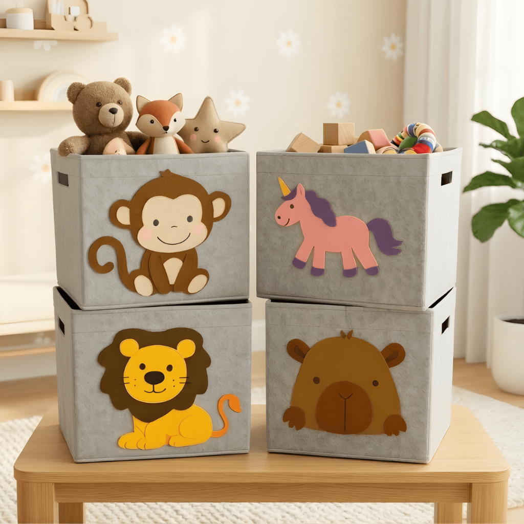 Cesto Organizador Dobrável Brinquedos Multiuso Infantil Roupa Suja Tecido Dobrável Quadrado Feltro
