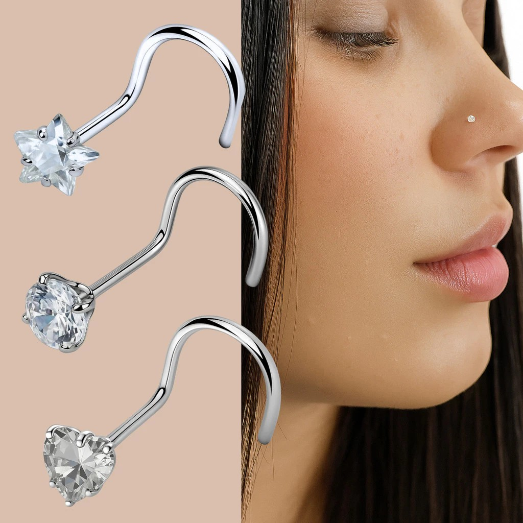 Piercing Nostril Nariz Coração/Bolinha/ Estrela Aço Inoxidável Antialérgico Brilhante Resistente