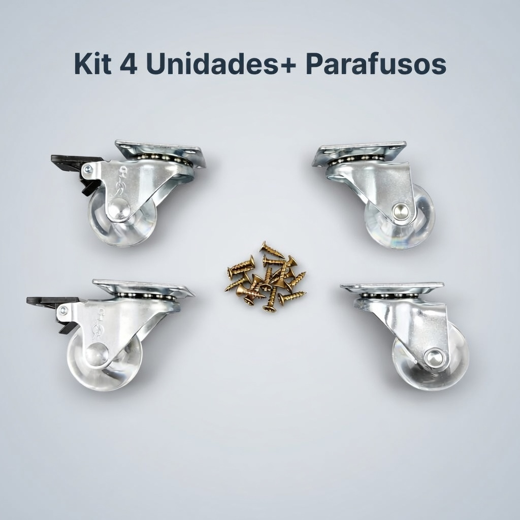 Rodizio Silicone 35mm Giratórios Para Equipamentos e Móveis em Geral- Kit 4 Unidades + Kit Parafusos