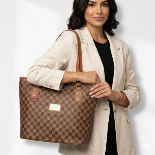 Bolsa Feminina Grande De Ombro De Lado para Faculdade Trabalho Passeio Quadriculada Xadrez Estampada