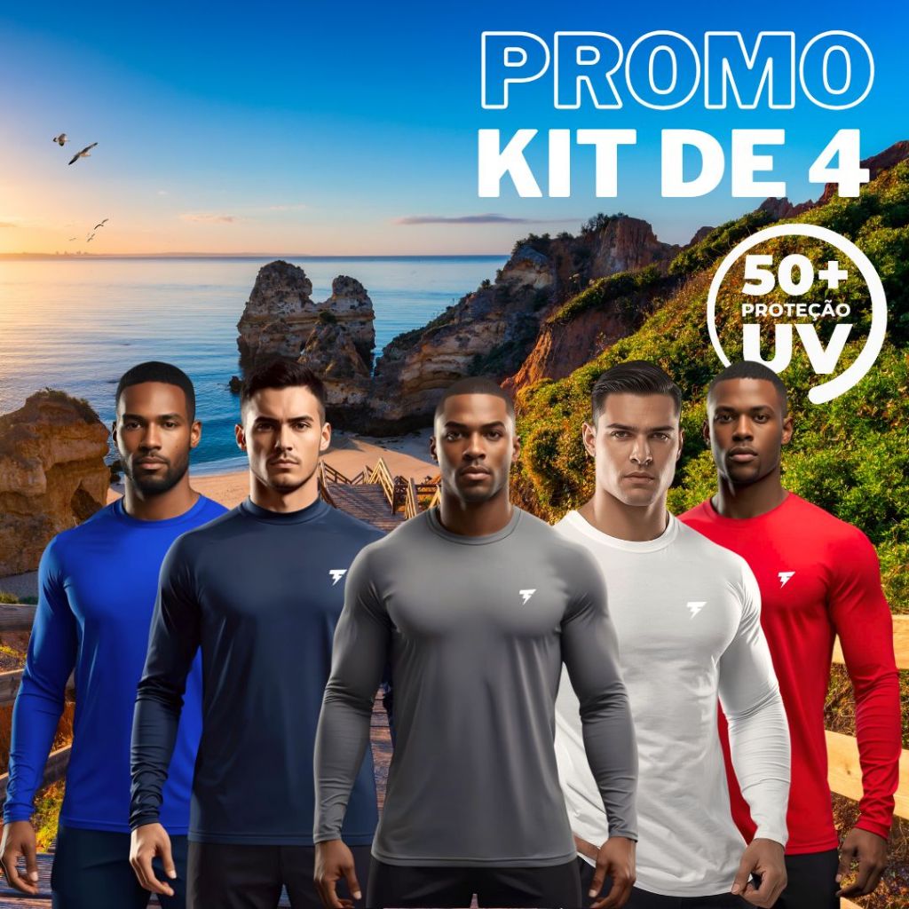 Promoção Kit 4 Camiseta Termica Masculina Segunda Pele Proteção Contra o Sol UV50+ Verão Camisa Malha Fria Compressão