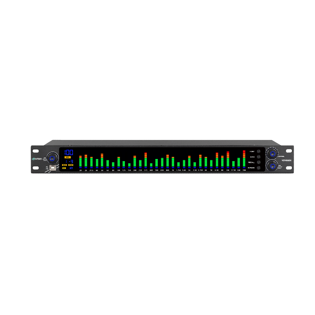 VEDO EQ31SUB Equalizador Digital Gráfico 31 Bandas Led C/ Gate Exciter Redução de ruído Processamento de áudio Depuração