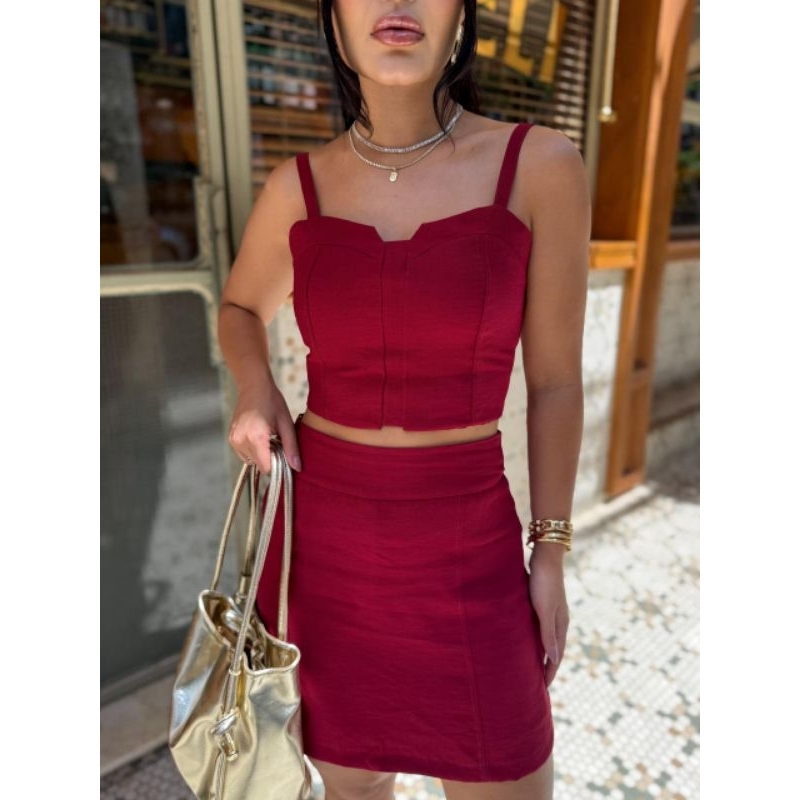 ➡️ ConjuntoFeminino Blusa Cropped nao Tem bojo+ short Saia    Moda Verão  Casual Elegante