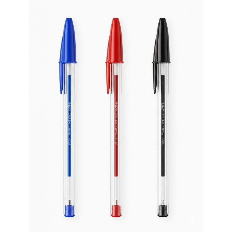 Kit 3 Canetas Bic Esferográfica Cristal Azul Preta Vermelha