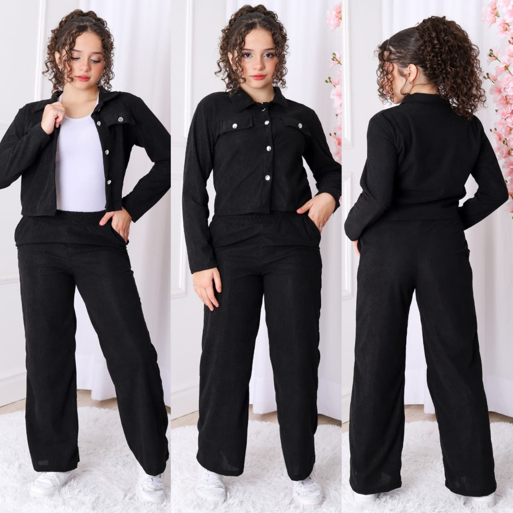 Conjunto 2 Peças Jaqueta e Calça Cotelê Suede Veludo Canelado Infantil e Juvenil Menina