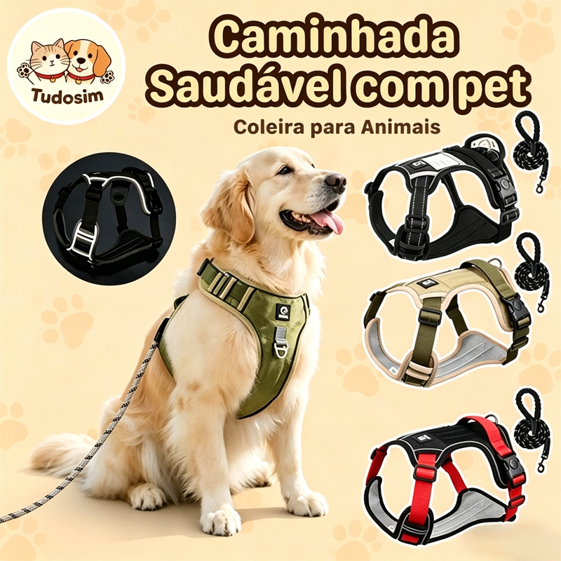 Arnês Peitoral Ajustável com Reflexo Porta-cães Coleira Colete Alça Reforçada para Cães Médios Grandes
