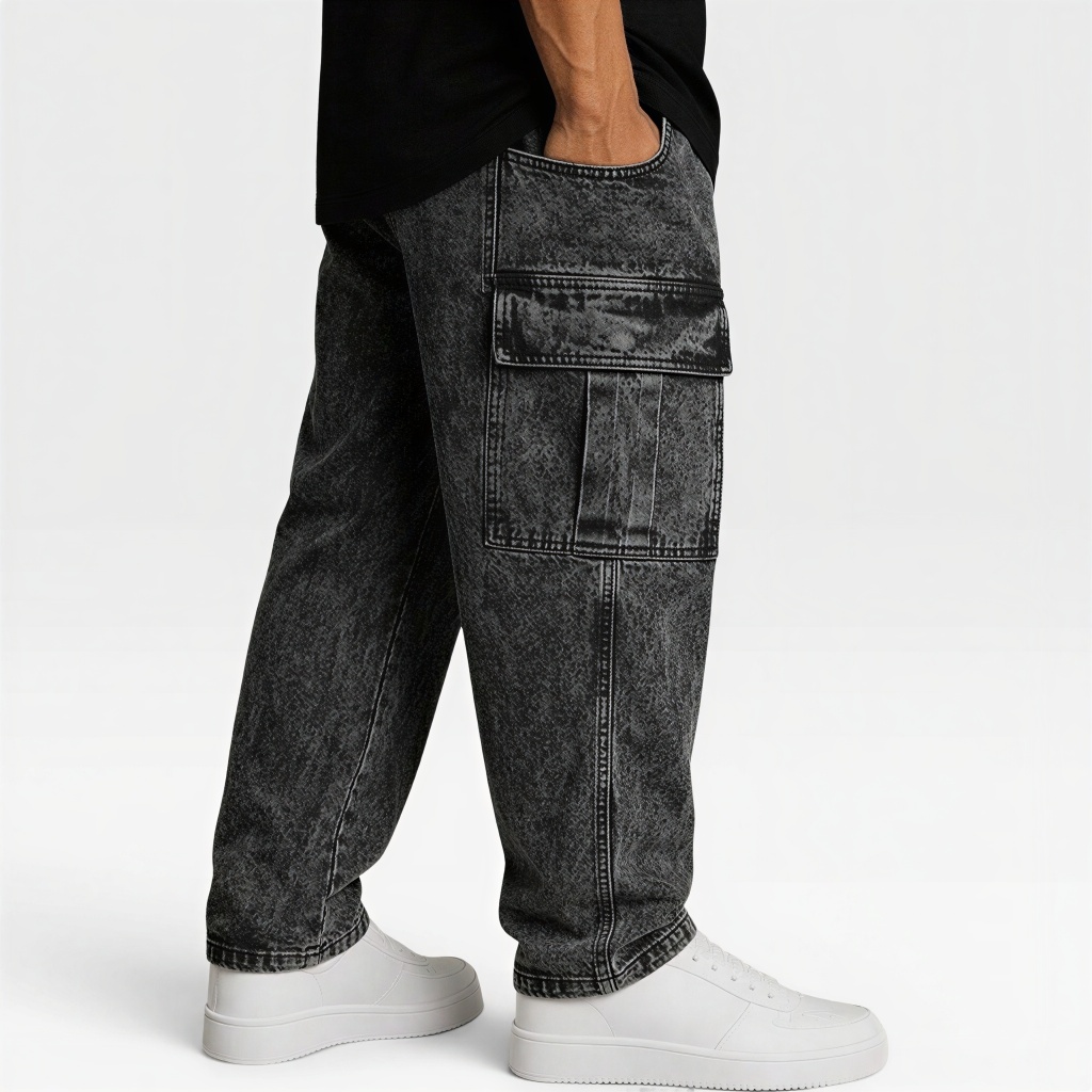 Calça Jeans Cargo Masculina Streetwear Preta Mescla Cinza Grafite 34 Ao 44