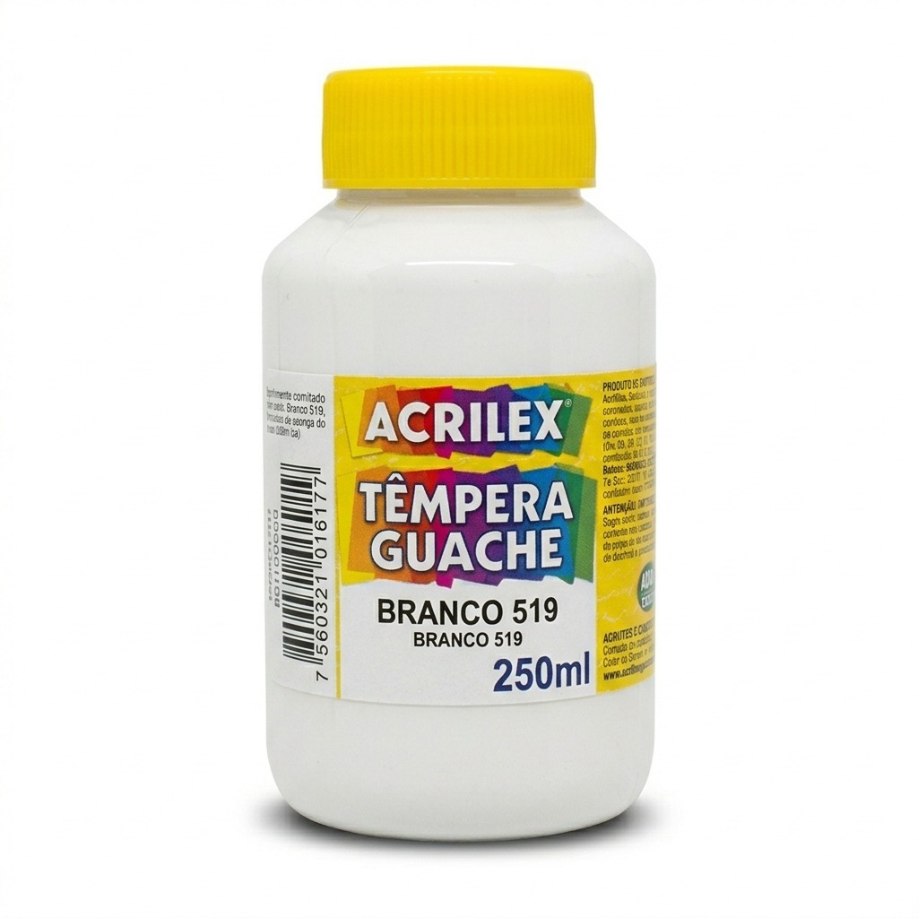 Tinta Guache Branco 250ml Acrilex Têmpera Guache Escolar Artística Atóxica Solúvel Em Água