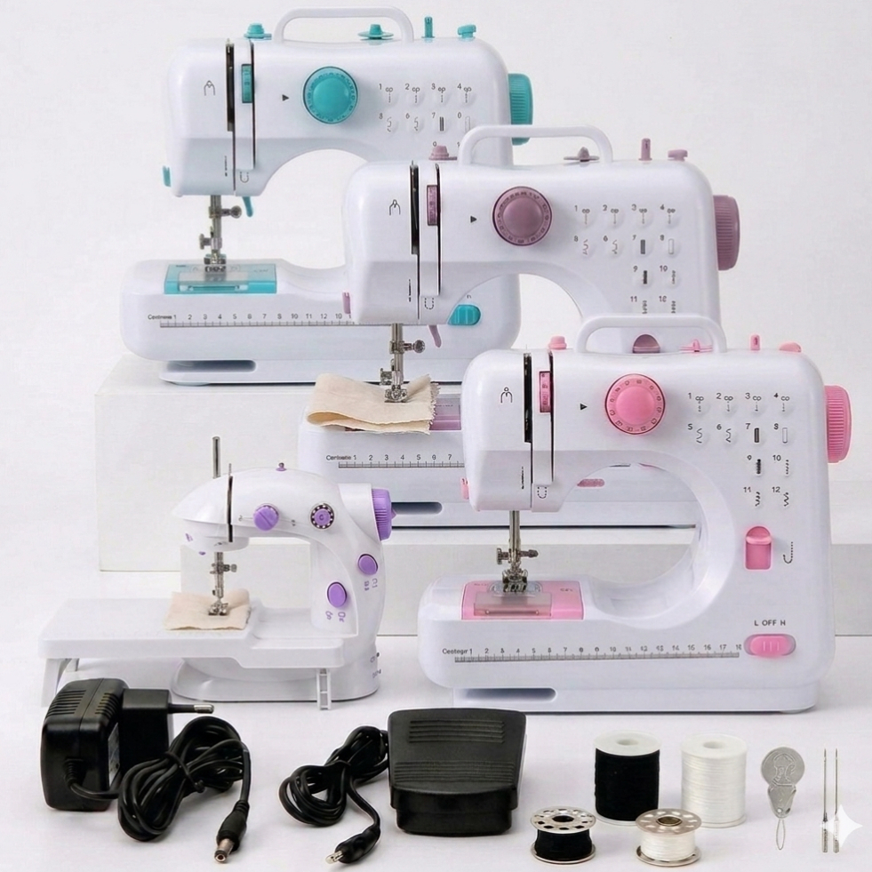 Mesa, Máquina ou Kit Mesa + Mini Máquina de Costura Elétrica Portátil Bivolt 110v-220v Modelo à escolha