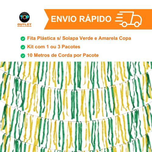 Kit 1/3 Rabiola Fita Faixa Plástica Verde e Amarela Decorativa Copa do Mundo 10m