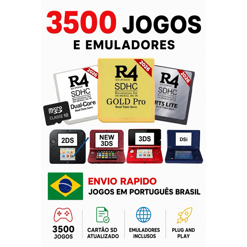 R4 2026+Cartão Sd Atualizado+de 3.500 jogos e emuladores