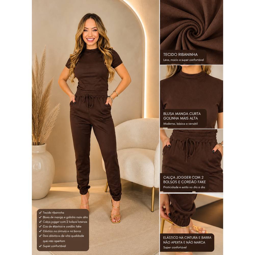Conjunto Feminino Casual Sofisticado Social De Blusa Calça Roupa Feminina Festa Uniforme Natal