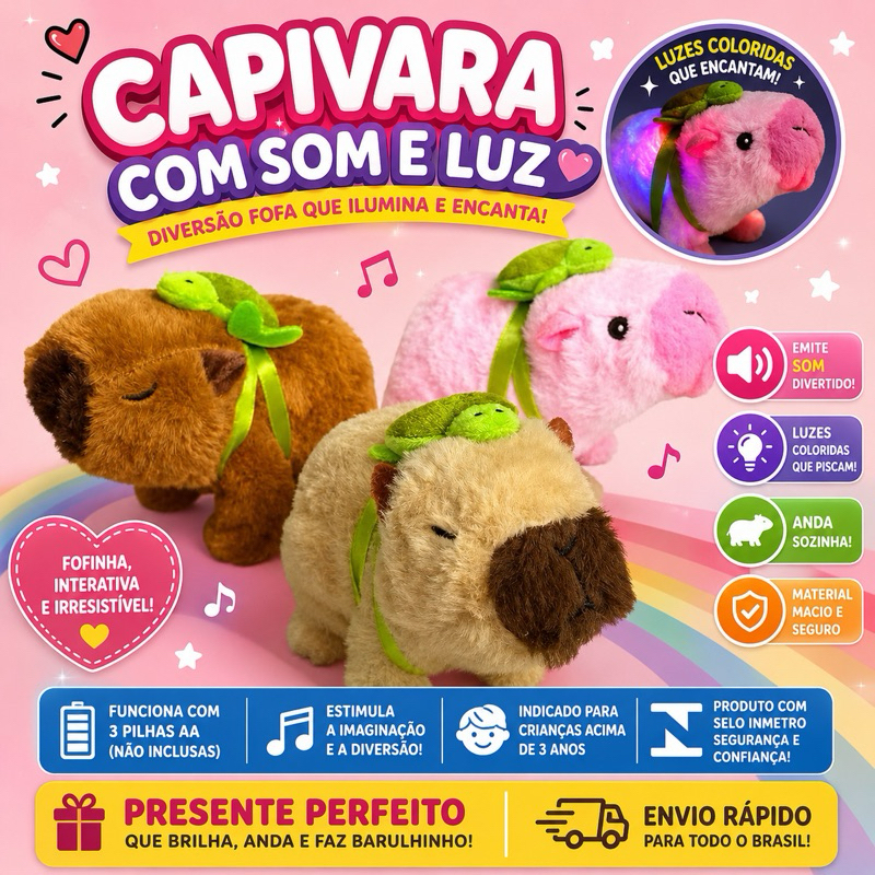 🩷✨ Capivara Interativa com Som, Luz e Movimento – Fofura que Encanta! ✨🩷