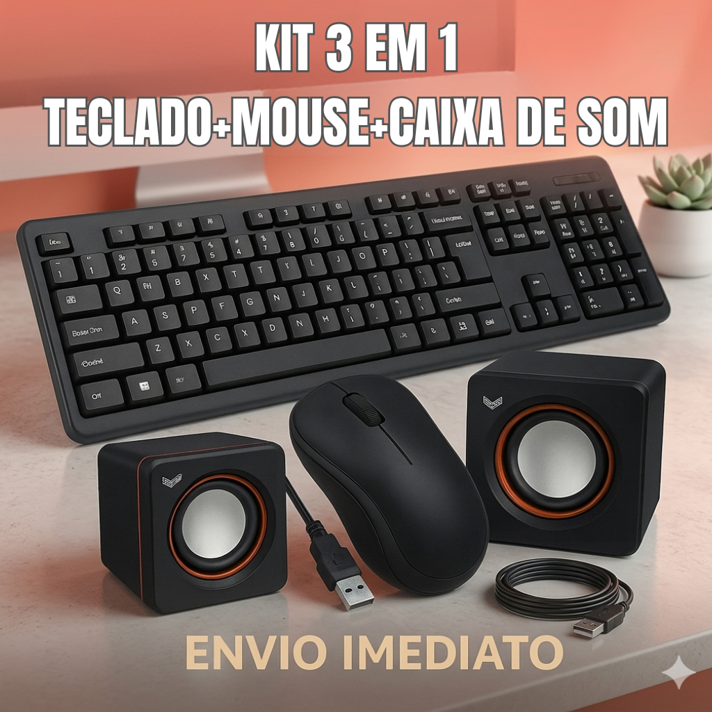 Kit Teclado + Mouse + Caixa De Som Para Computador Notebook Qualidade Resistencia usb Teclas macias