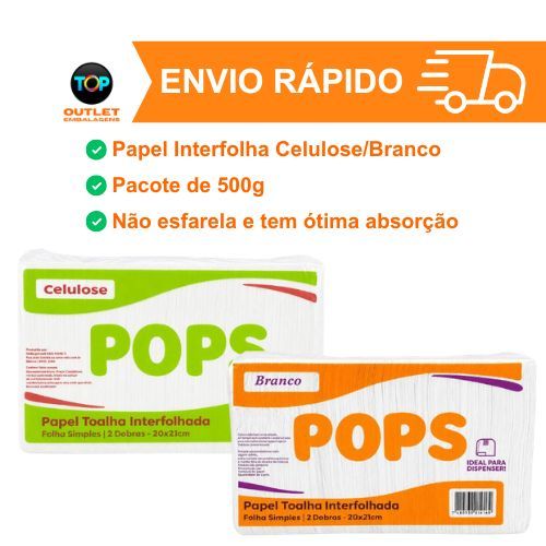Papel Toalha Interfolha Pops para Dispenser de Banheiro Cozinha Escritório