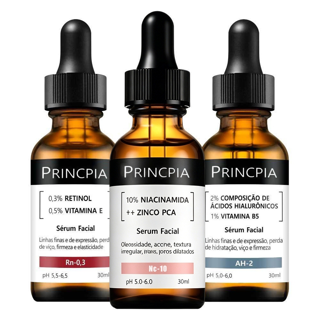 Princpia kit Rejuvenescedor Essencial - Sérum Vitamina C + Retinol + Ácido Hialurônico + nc-10