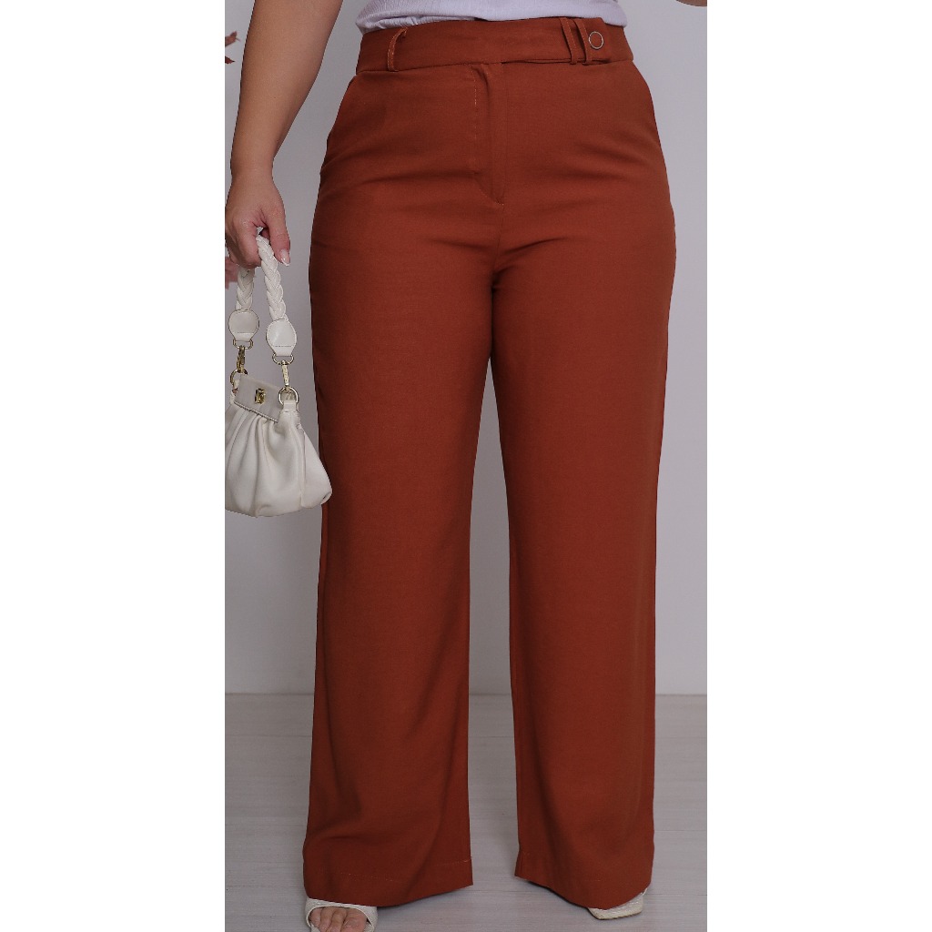 CALÇA FEMININA PLUS  SIZE RETA NO MARRAT SENSORIAL  SOCIAL COM BOLSO FUNCIONAL E ZIPER