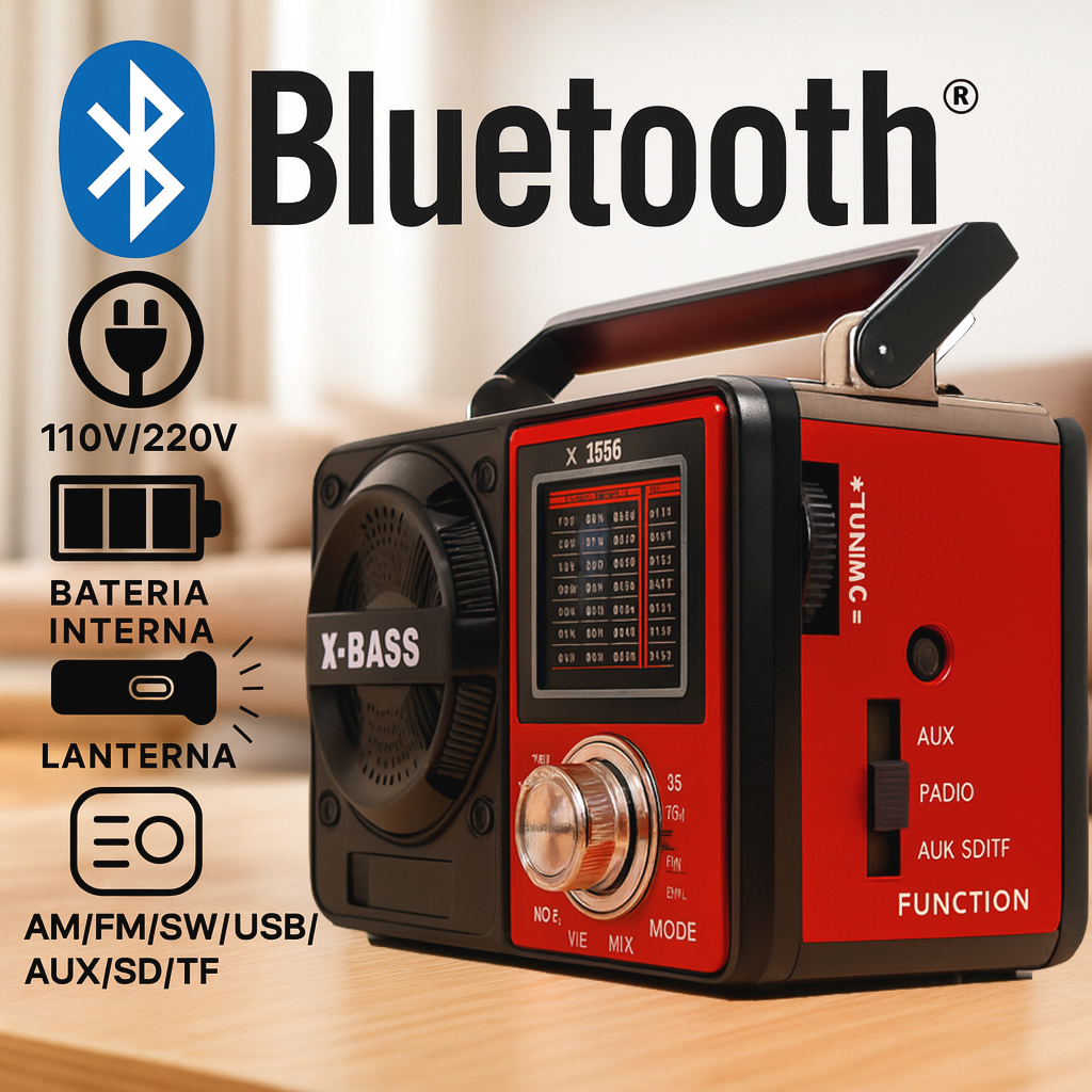 Rádio A Pilha E Tomada Am Fm Sw Bluetooth Pendrive Radinho Portátil Potente