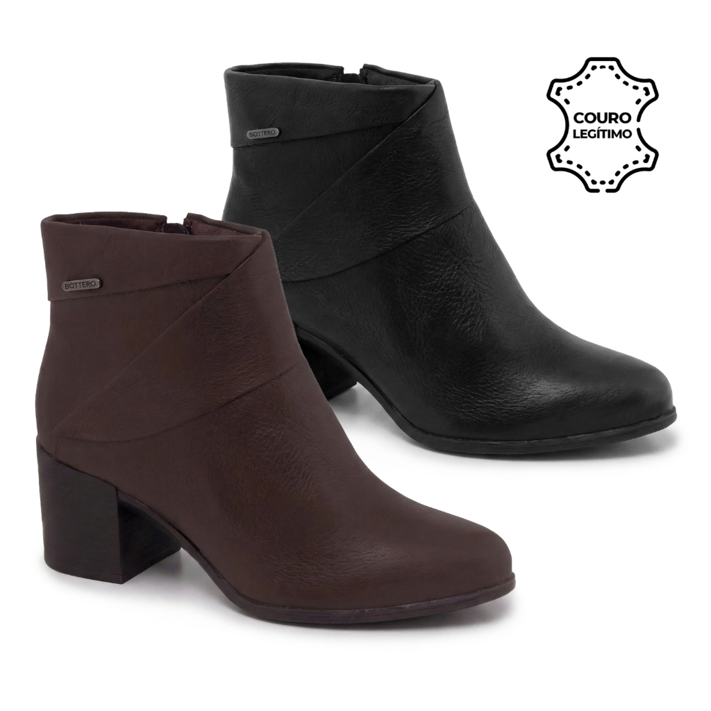 Bota Feminina Bottero Couro Cano Curto Salto Bloco 346918