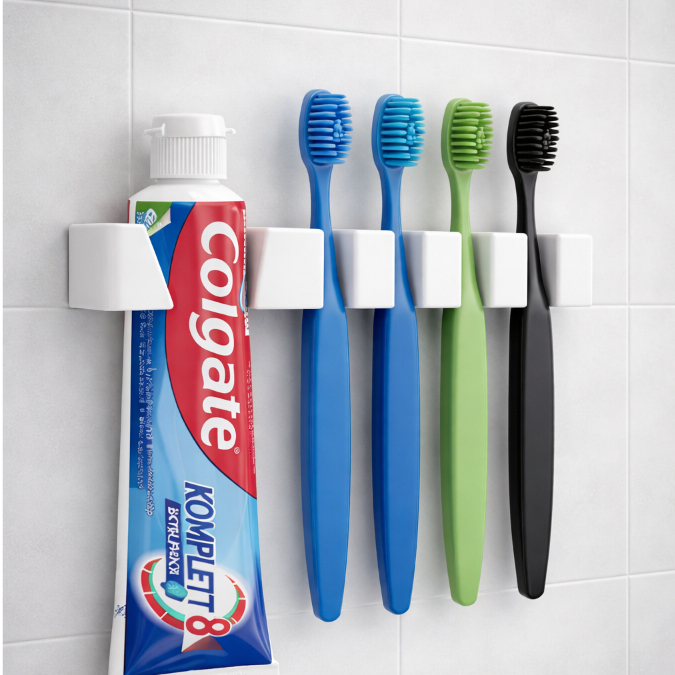 Suporte para Pasta e Escovas de Dente de Parede | Organizador sem Furos com Fixação Fácil