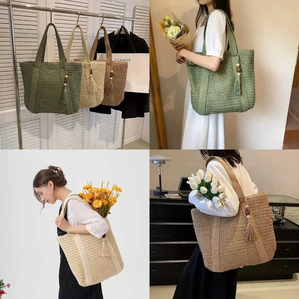 Bolsa Feminina de Praia Palha Sintética Grande Capacidade Com Pendurricalho Piscina Lazer