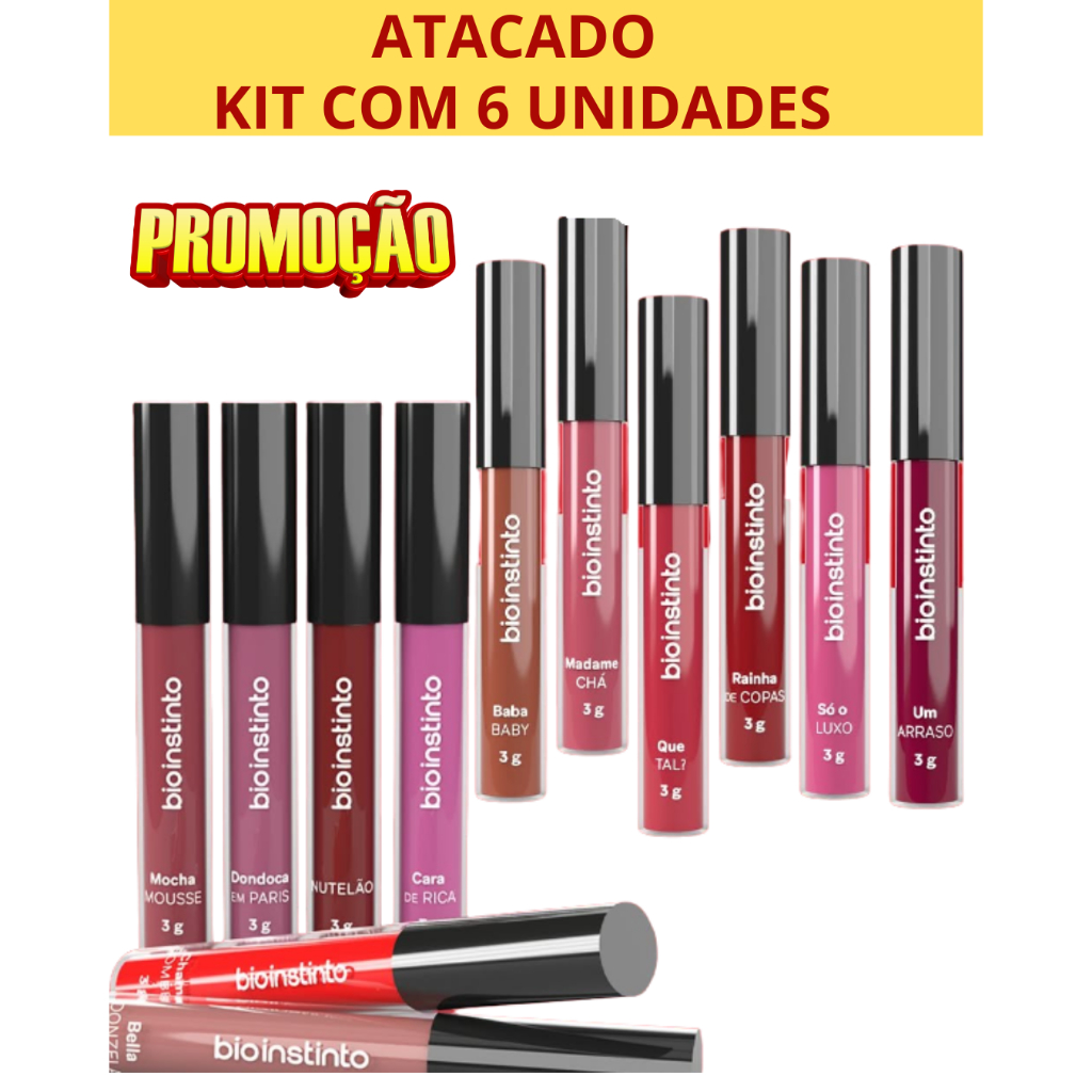 Kit 6 Batom Matte Liquido | Longa Duração | Alta Pigmentação | Secagem Rápida | Maquiagem Profissional Atacado