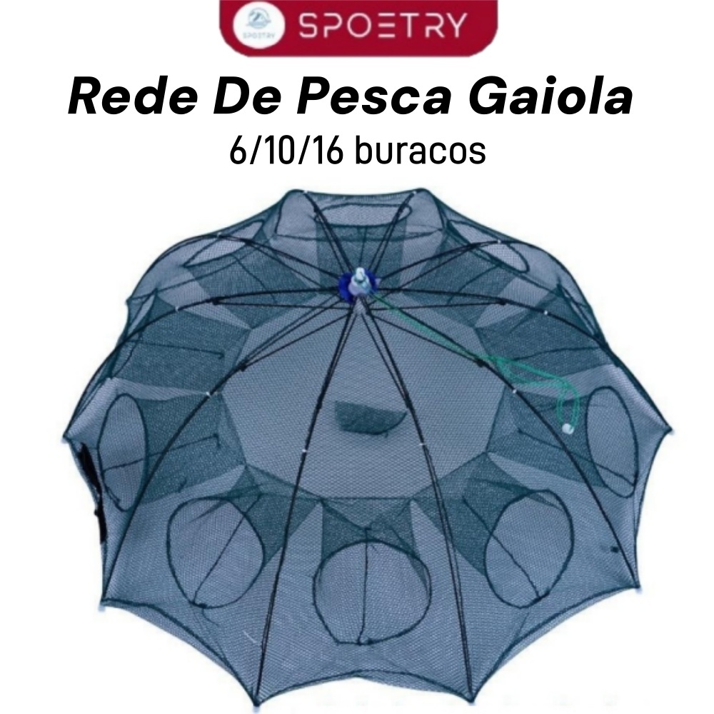 Rede De Pesca Gaiola De Camarão Dobrável Nylon Automático Guarda-chuva Forma Armadilha com 6/10 entradas