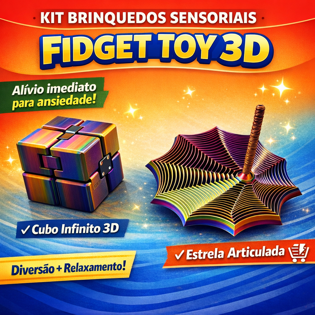 Kit Estrela Sensorial + Cubo infinito  Fidget Toy Anti-Stress Rotativo 3D - Expansível Relaxante Depressão