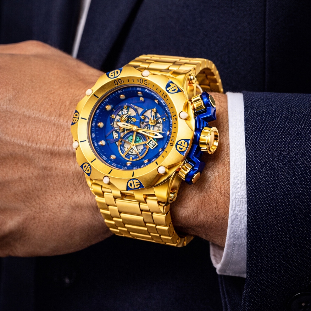Relógio Dourado Esqueleto Pesado Hybrid