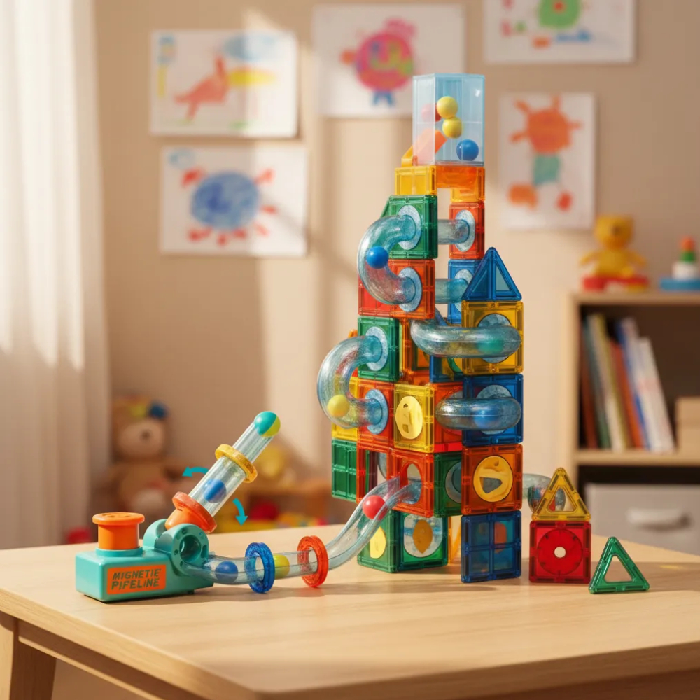 Bloco Magnético 132 Peças Tubos Brinquedo STEM Desenvolvimento Infantil Criança