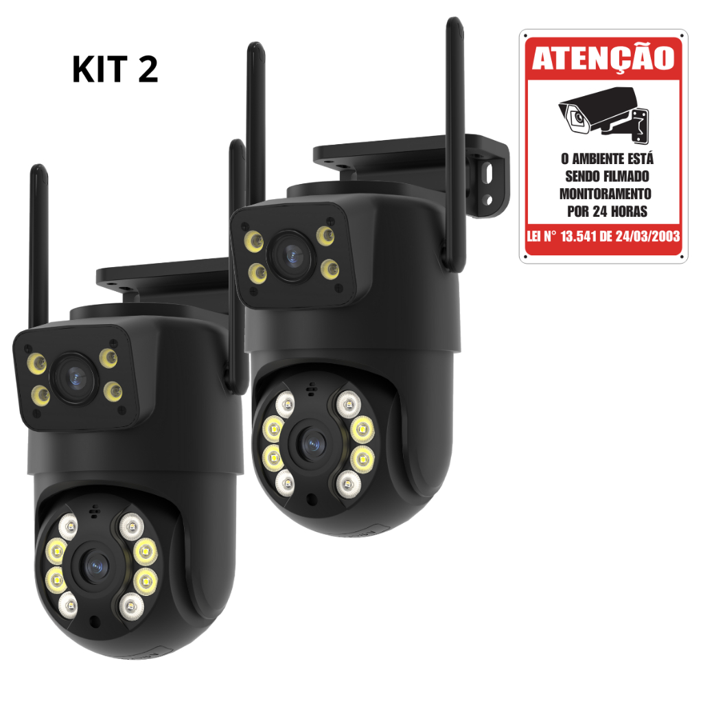 Kit 2 Câmeras Externa Ip a Prova D'água Wifi Dupla 2 Em 1Visão Noturna Infravermelho para Vigilância