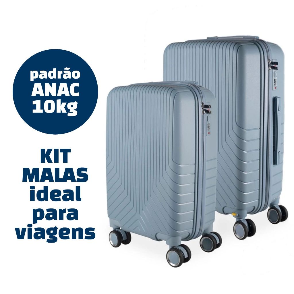 Conjunto 2 Malas Viagem P e M Polipropileno Rígida Rodas 360° Cadeado Senha Bagagem Bordo ANAC