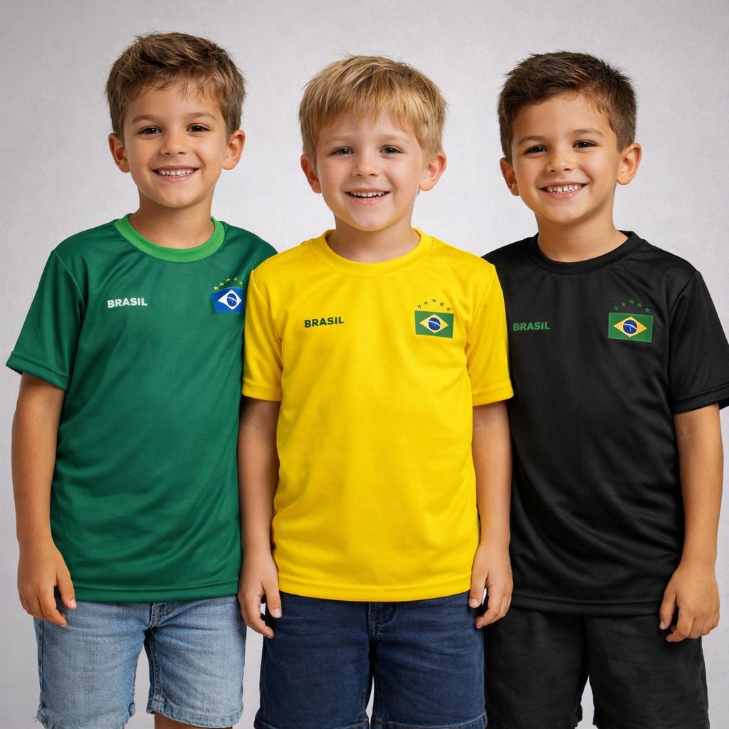 Camiseta Infantil Unissex Brasil Time Torcida Camiseta Copa 2026 Infantil Juvenil Bandeira