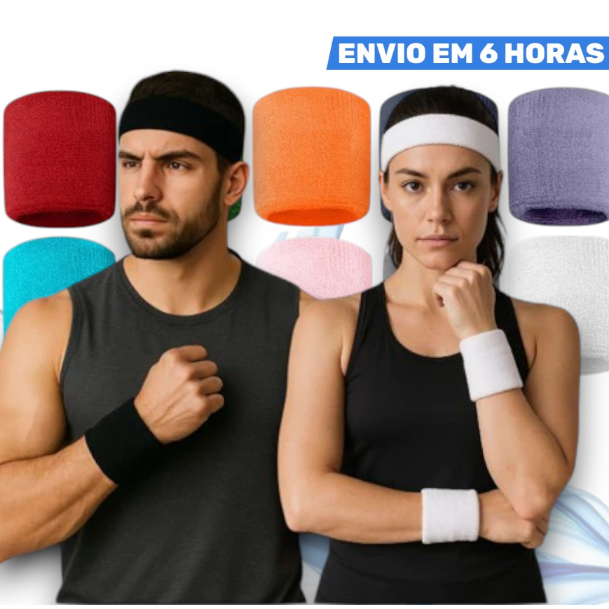 Faixa De Testa Testeira E Par Munhequeira Masculino Feminino Tênis Academia  Unissex Cores
