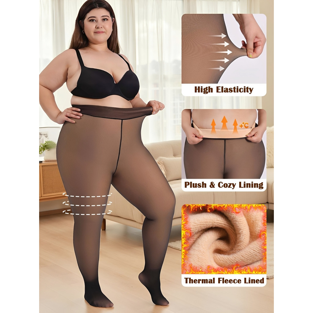 Meia-Calça Térmica PLUS SIZE G-GG Forrada Peluciada Translúcida de Lã Feminina Super Elástica Slim