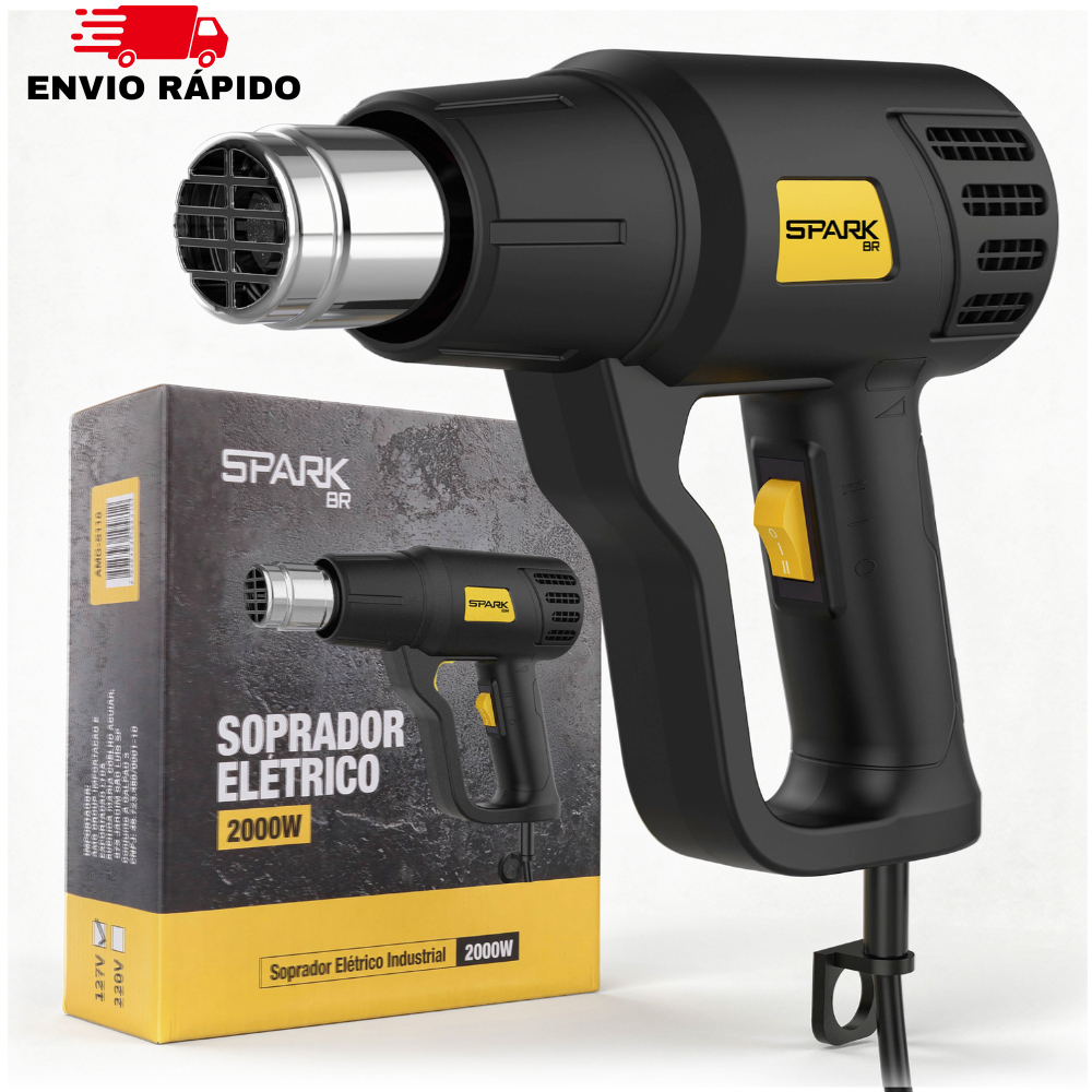 Soprador Térmico 2000W Até 600°C 110V-220V Ar Quente 2 Estágios Temperatura SparkBr Profissional