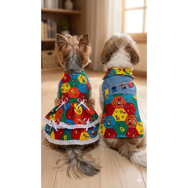 Vestido Pet Caipira Lacinhos Fêmea Xadrez RN PP P M G GG XG XXG frufru Festa Junina festa junina julina pet ChicLove.pet