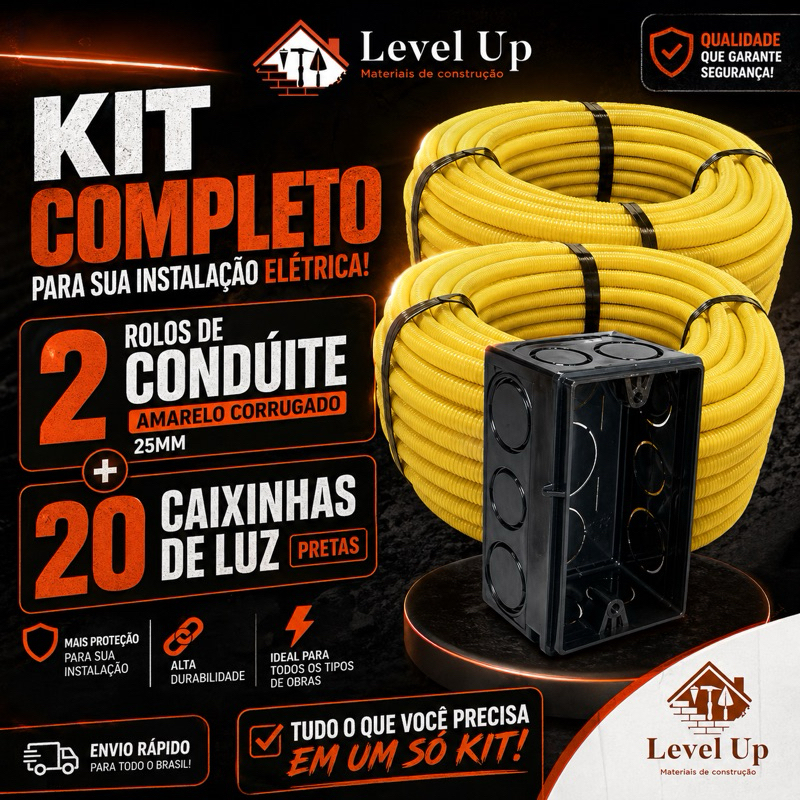 Kit 2 Unidades Conduíte Eletroduto Corrugado + 20 Caixinhas 4x2 Preta