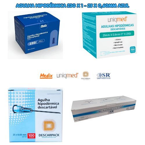 Agulhas Hipodérmicas 25 X 0,60mm (23g X 1) - Escolha 25, 50, 100, 200 ou 300 unidades